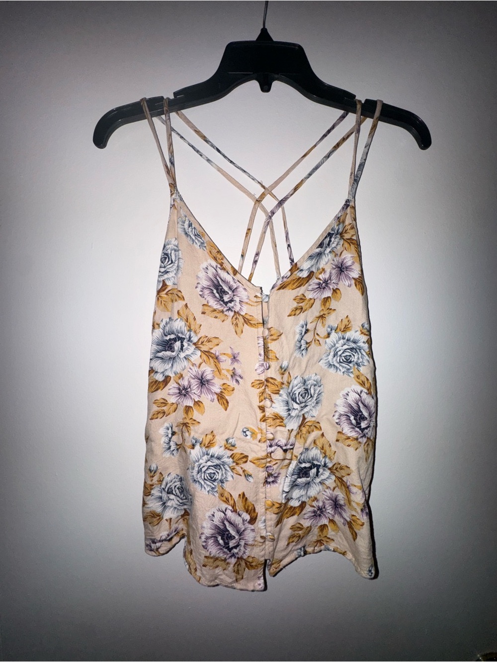 American Eagle Outfitters Cream Floral Strappy V-Neck Cami